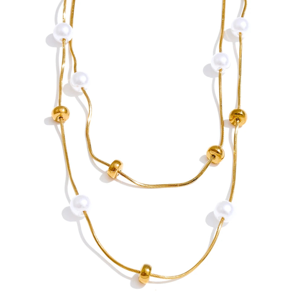 COLLAR DOBLE CAPA DORADO CON ABALORIOS