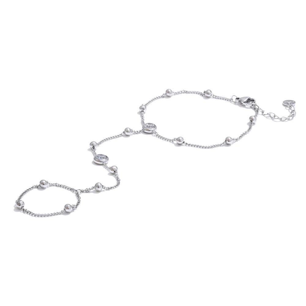 Pulsera de mano con cadena para el dedo y circonitas