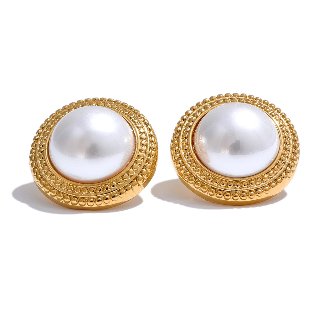 PENDIENTES PERLA VINTAGE DORADOS EN RELIEVE