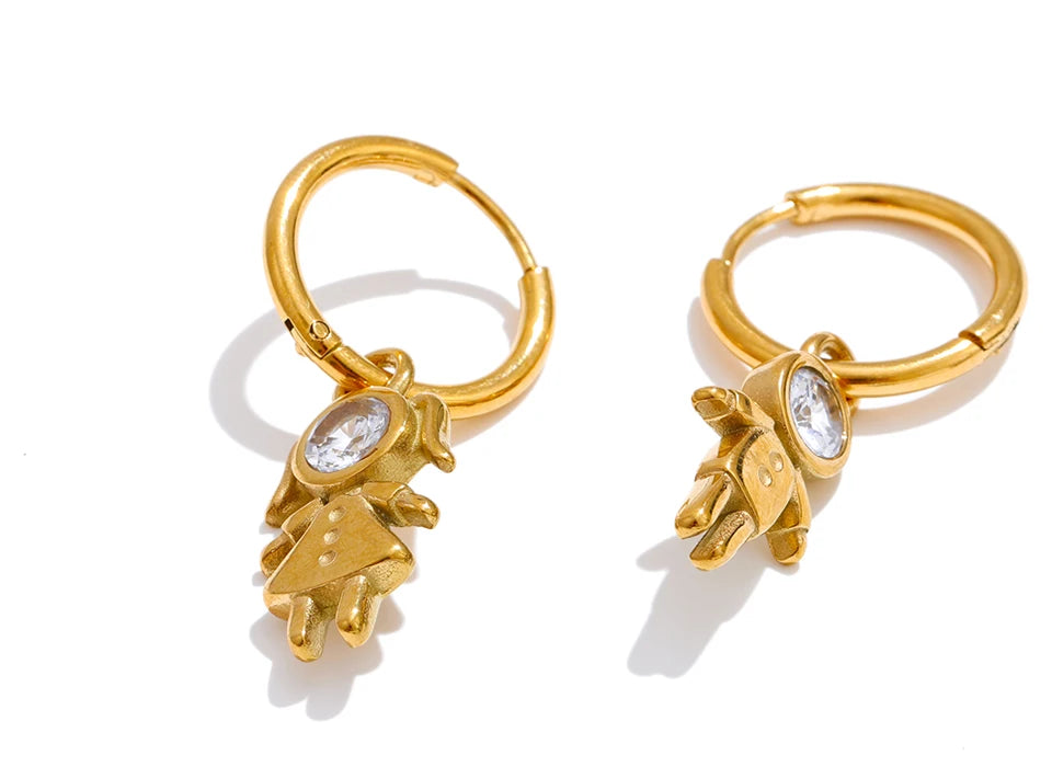 PENDIENTES NIÑO ,NIÑA DORADOS CON CIRCONITA DISEÑO ASIMETRICO Y DIVERTIDO