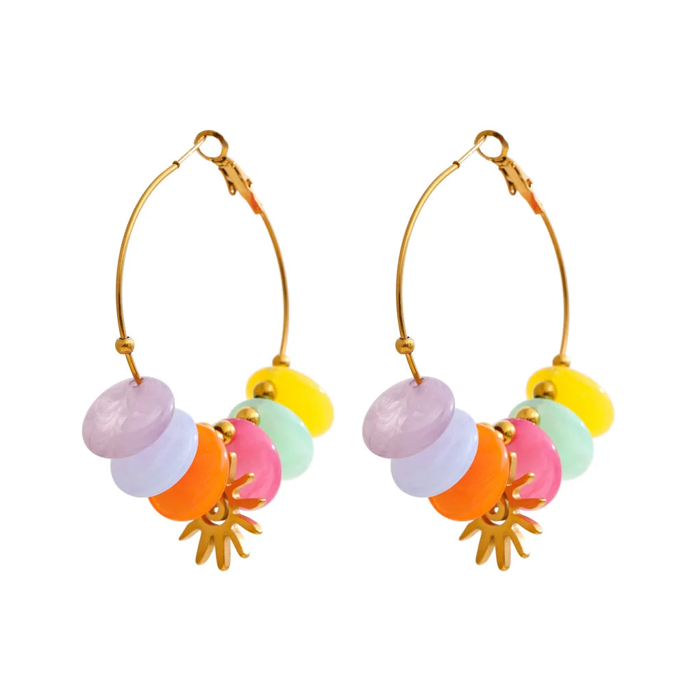 Pendientes de aro con dijes de resina en acero inoxidable