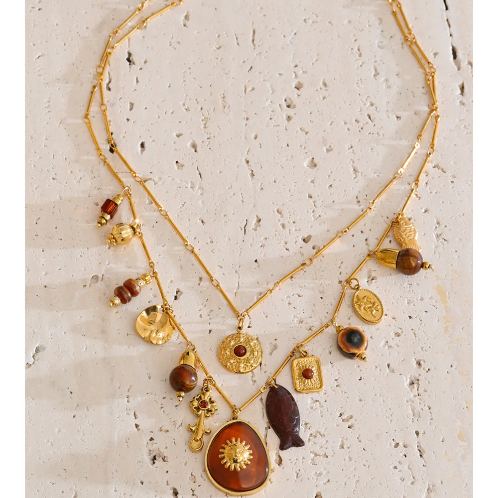 COLLAR BOHO CON DIJES Y PIEDRAS NATURALES