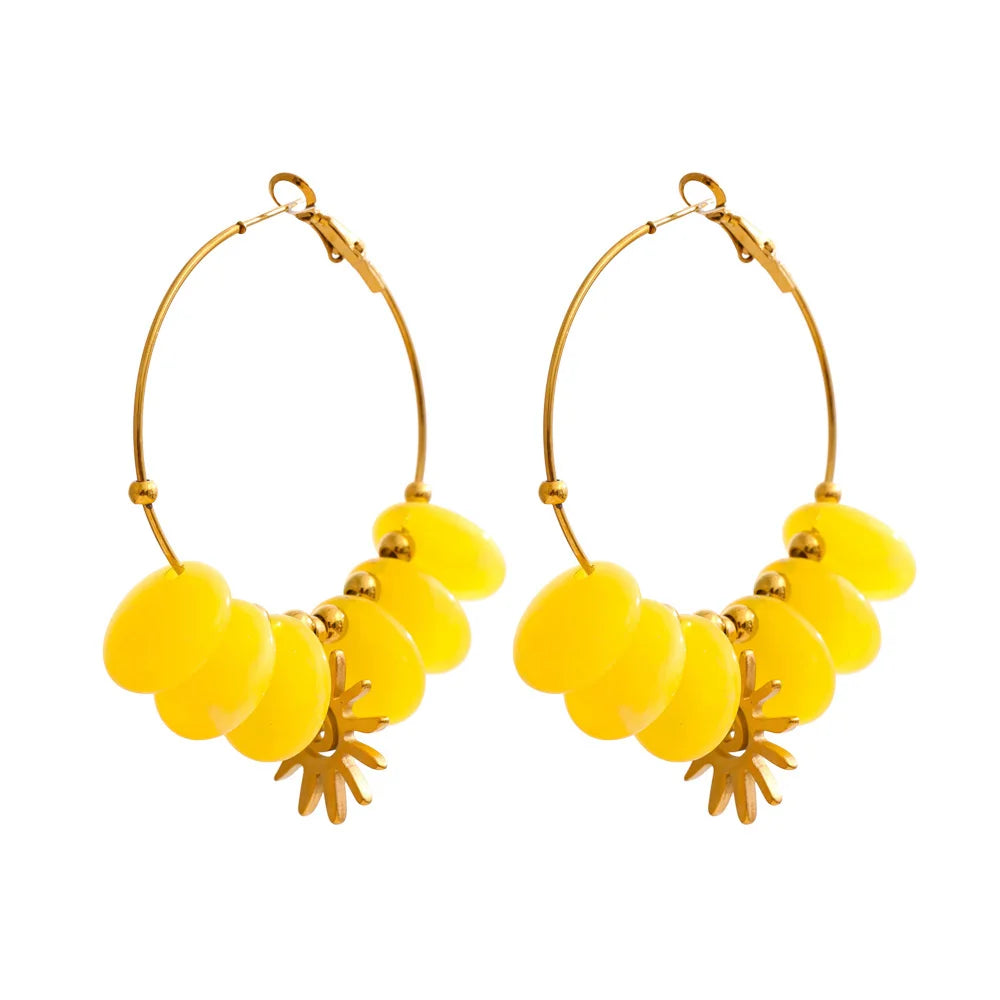 Pendientes de aro con dijes de resina en acero inoxidable