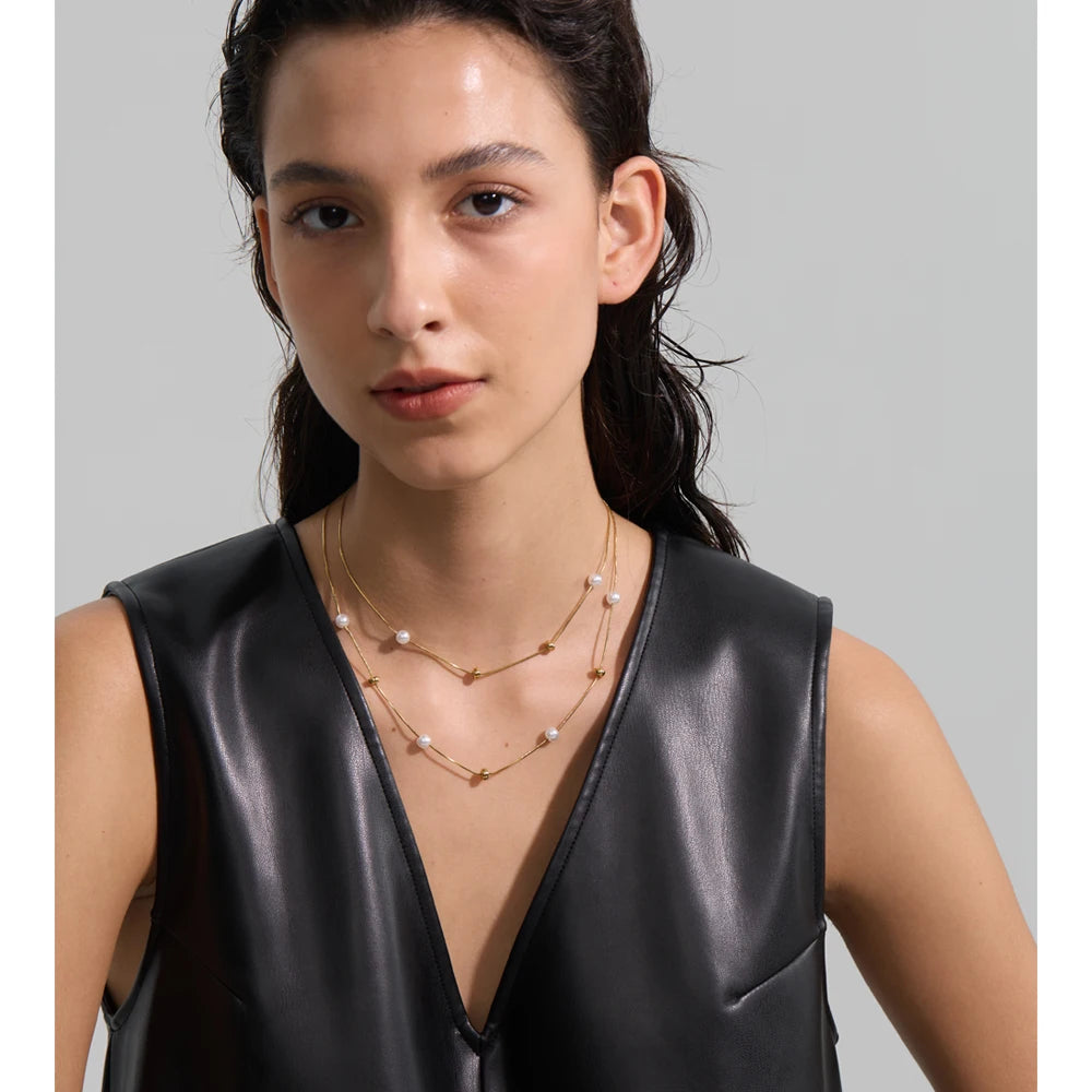 COLLAR DOBLE CAPA DORADO CON ABALORIOS