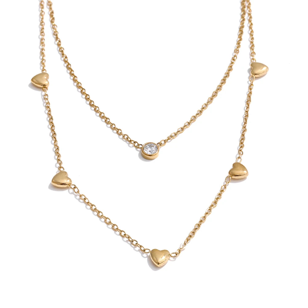 Collar de doble capa con corazón y circonitas
