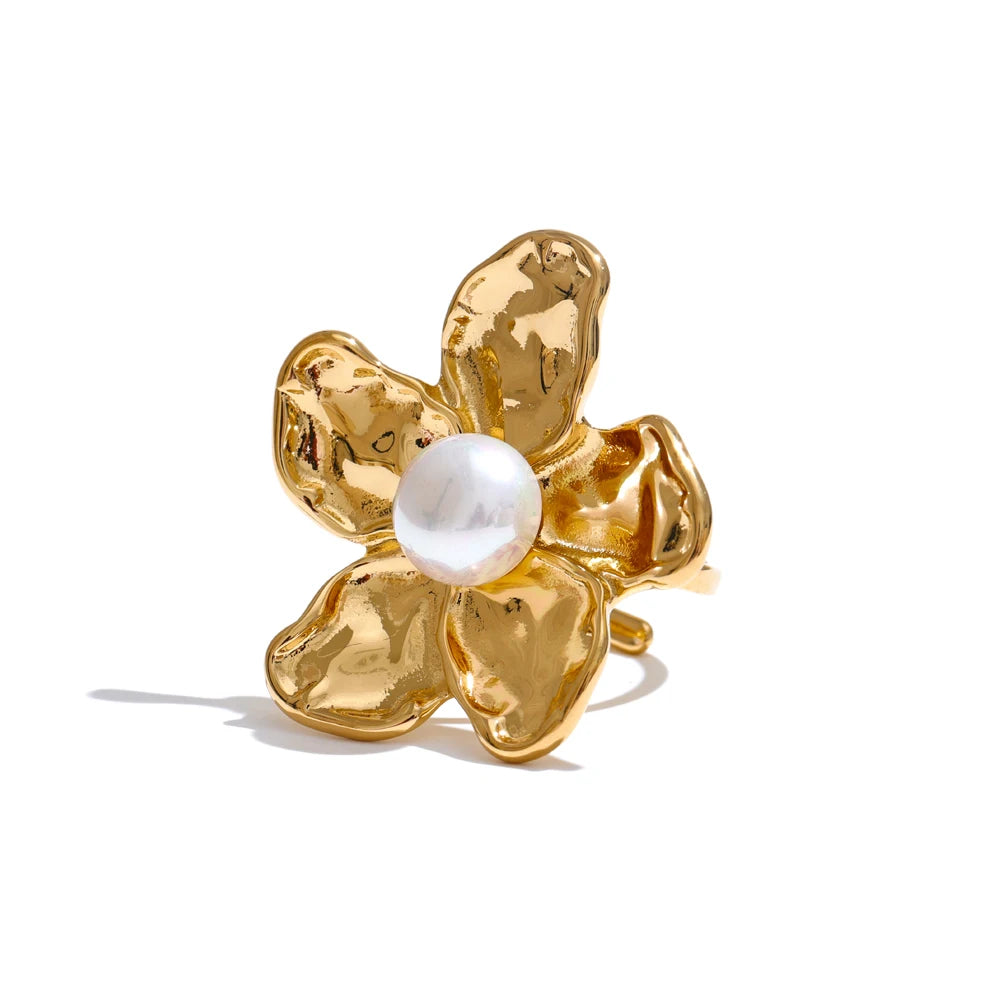 Anillo de flor con perla de imitación · Fiore