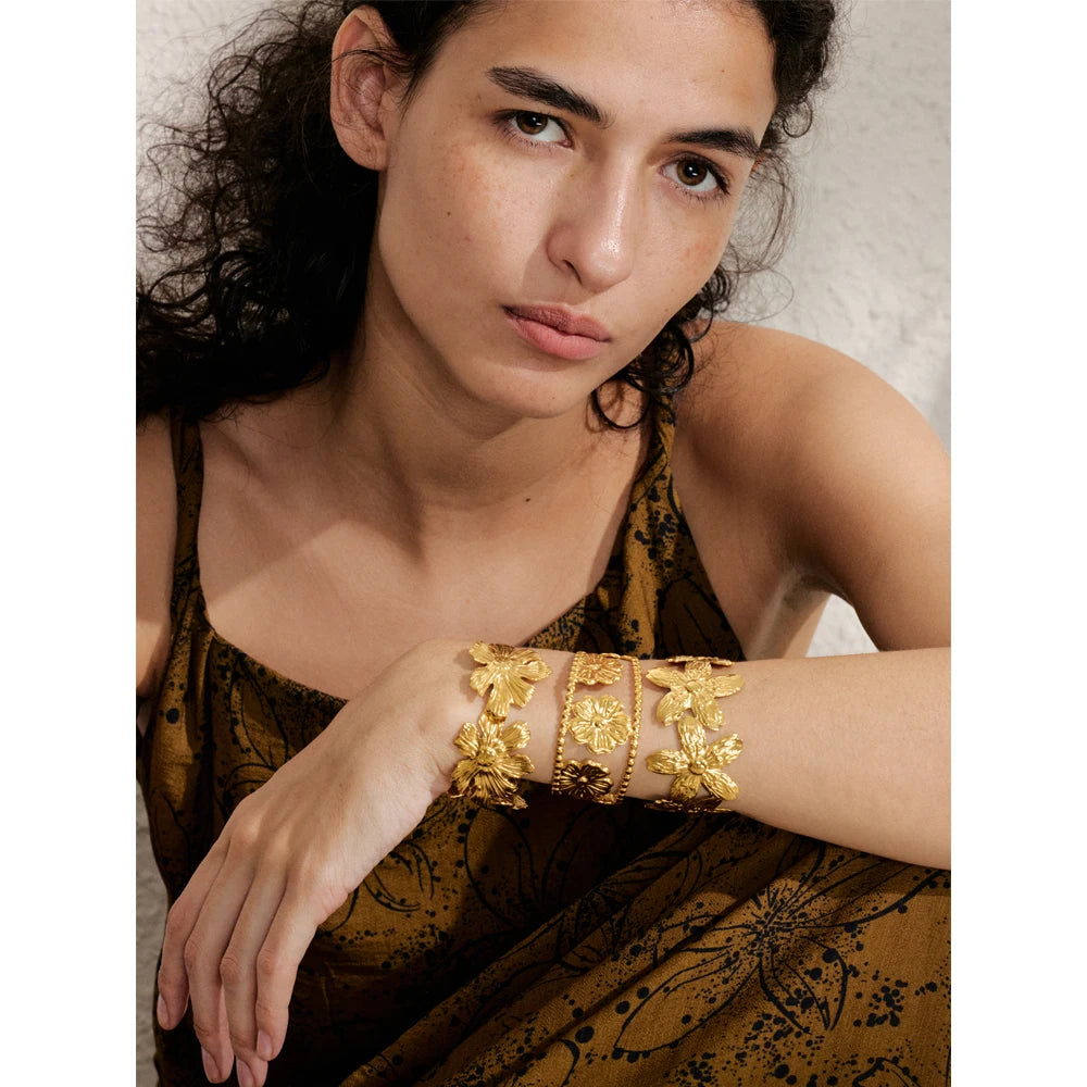 PULSERAS DORADA DE FLORES (3 MODELOS DIFERENTES)