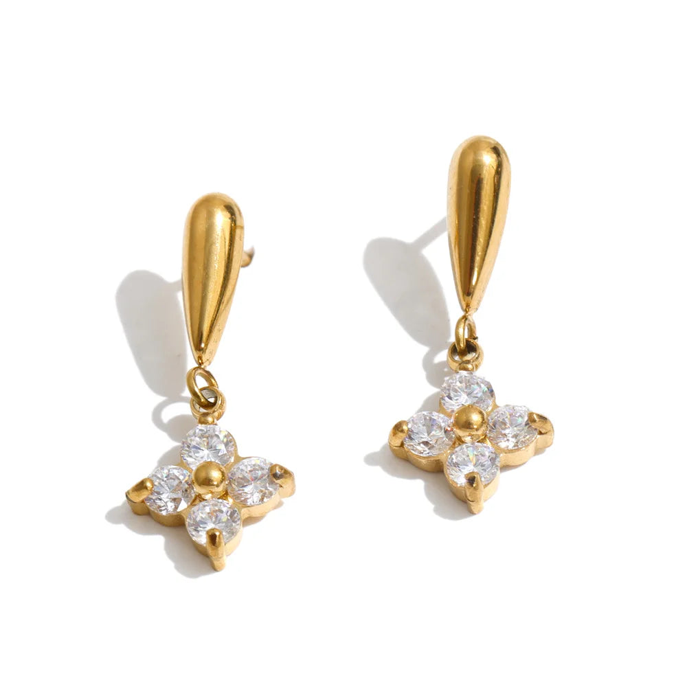 Pendientes colgantes de flores con circonitas