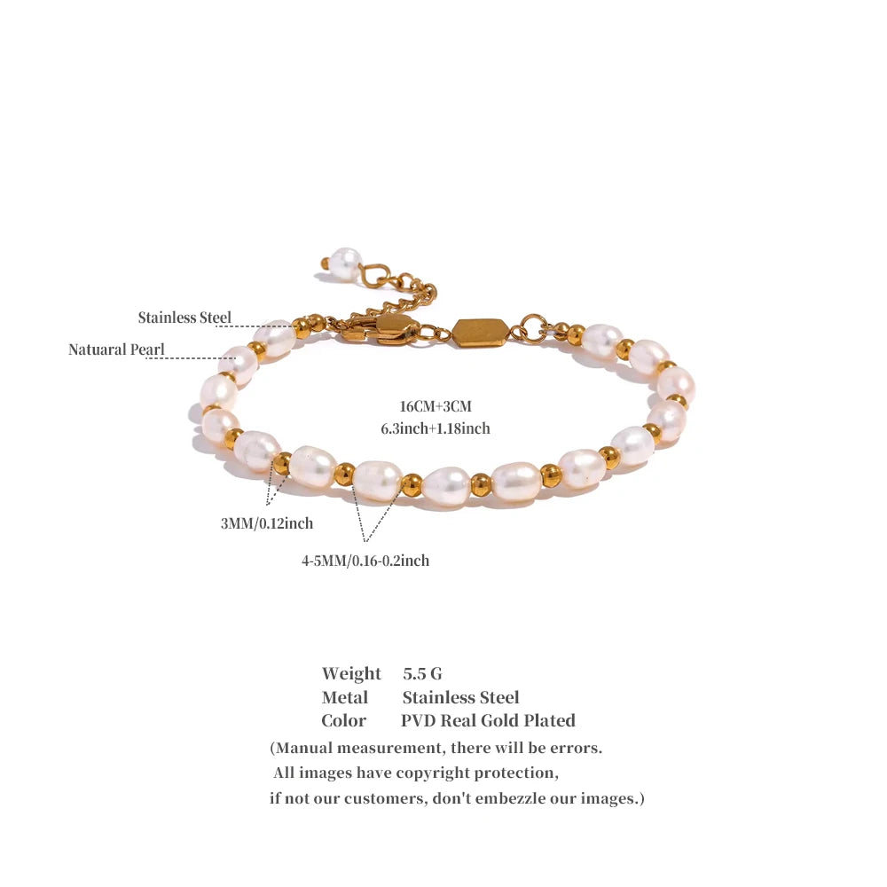 PULSERA DE PERLAS NATURALES CON CUENTAS DORADAS