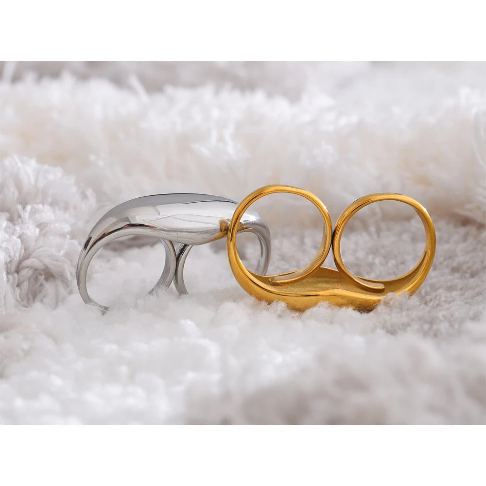 Anillo geométrico para dos dedos en acero inoxidable