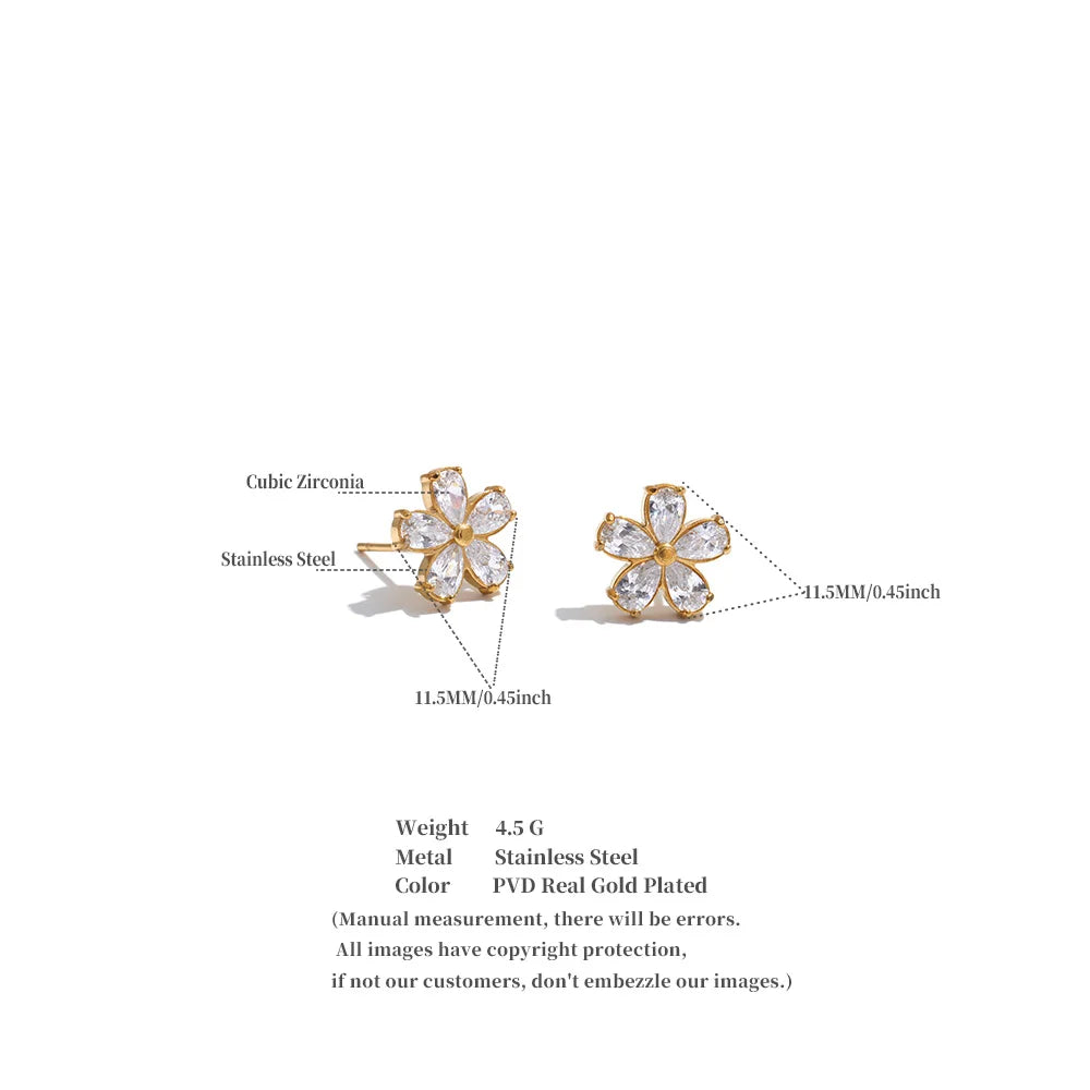 Pendientes de botón de flor con circonitas