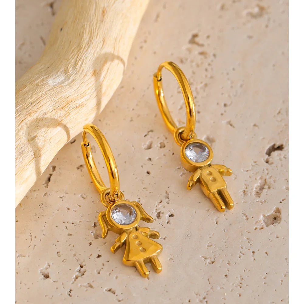 PENDIENTES NIÑO ,NIÑA DORADOS CON CIRCONITA DISEÑO ASIMETRICO Y DIVERTIDO