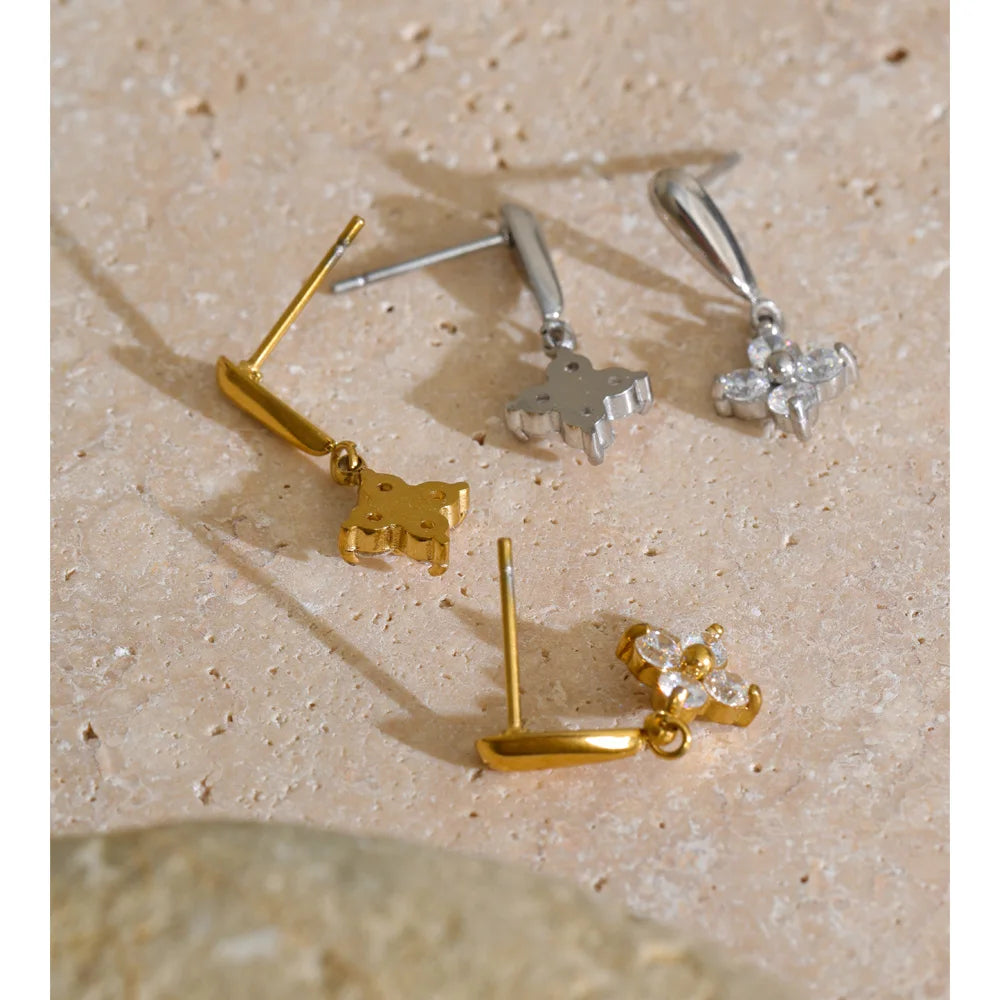 Pendientes colgantes de flores con circonitas