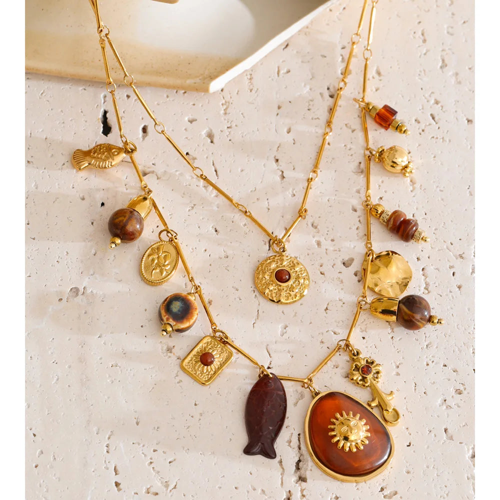 COLLAR BOHO CON DIJES Y PIEDRAS NATURALES