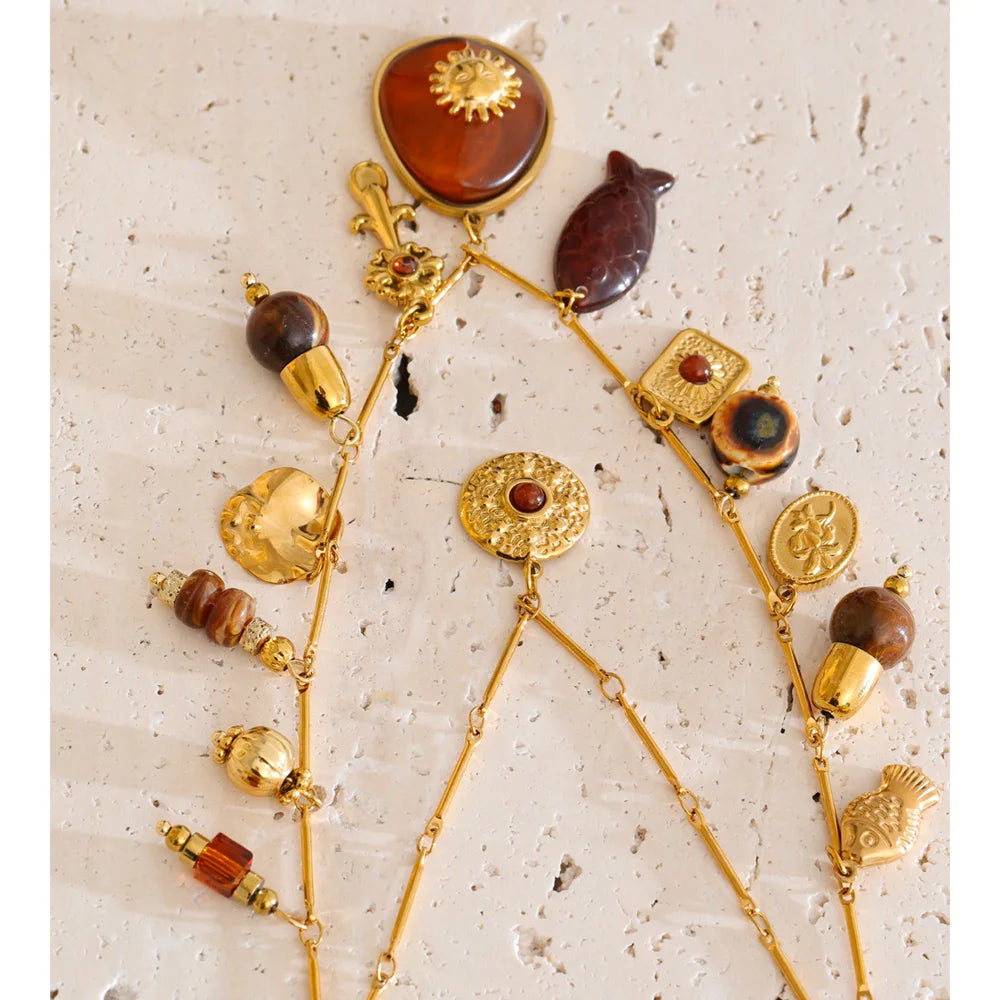 COLLAR BOHO CON DIJES Y PIEDRAS NATURALES