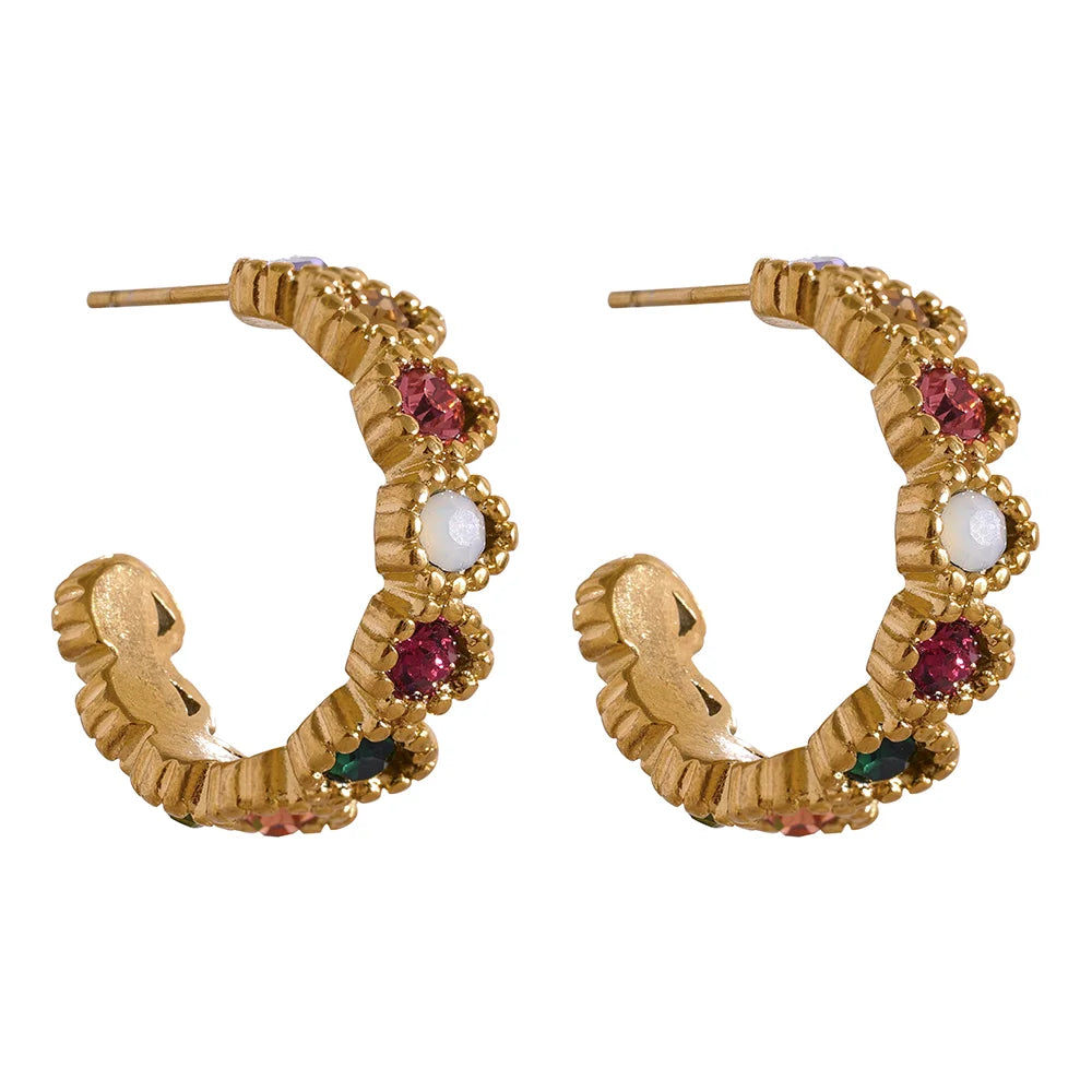 Pendientes de aro con corazón y circonitas de colores