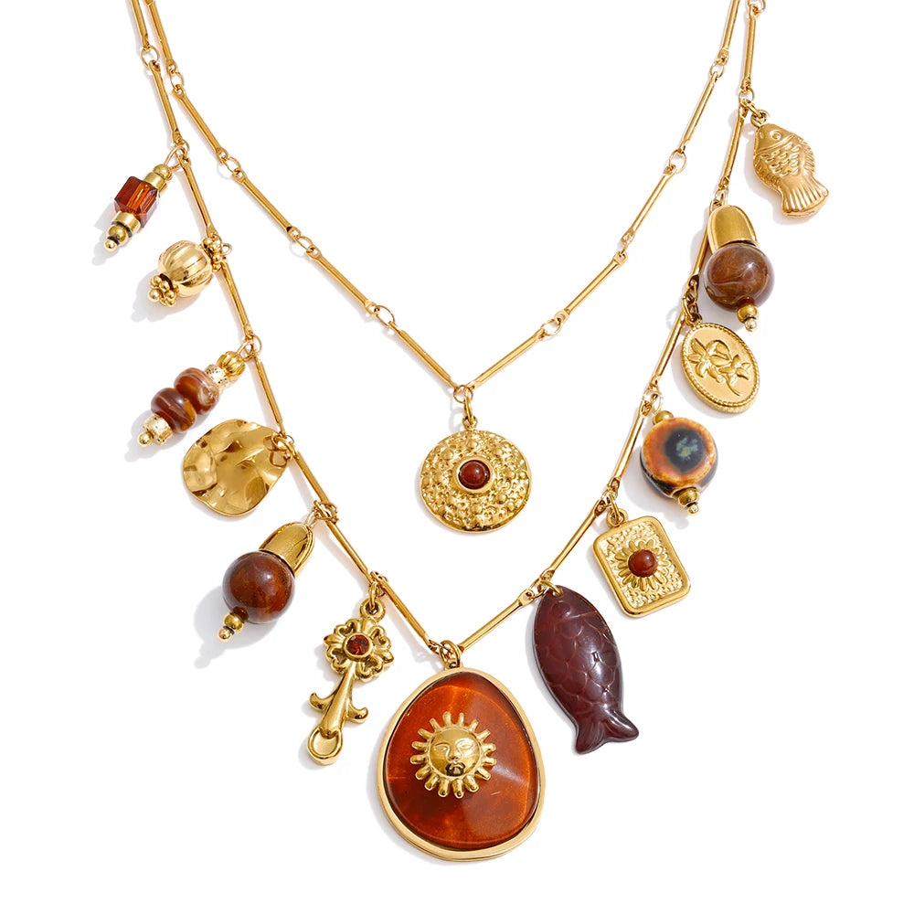 COLLAR BOHO CON DIJES Y PIEDRAS NATURALES