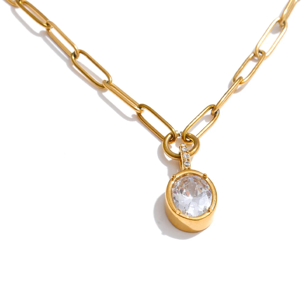 COLLAR DORADO CON ESLABONES Y DIJE DE CIRCONITA