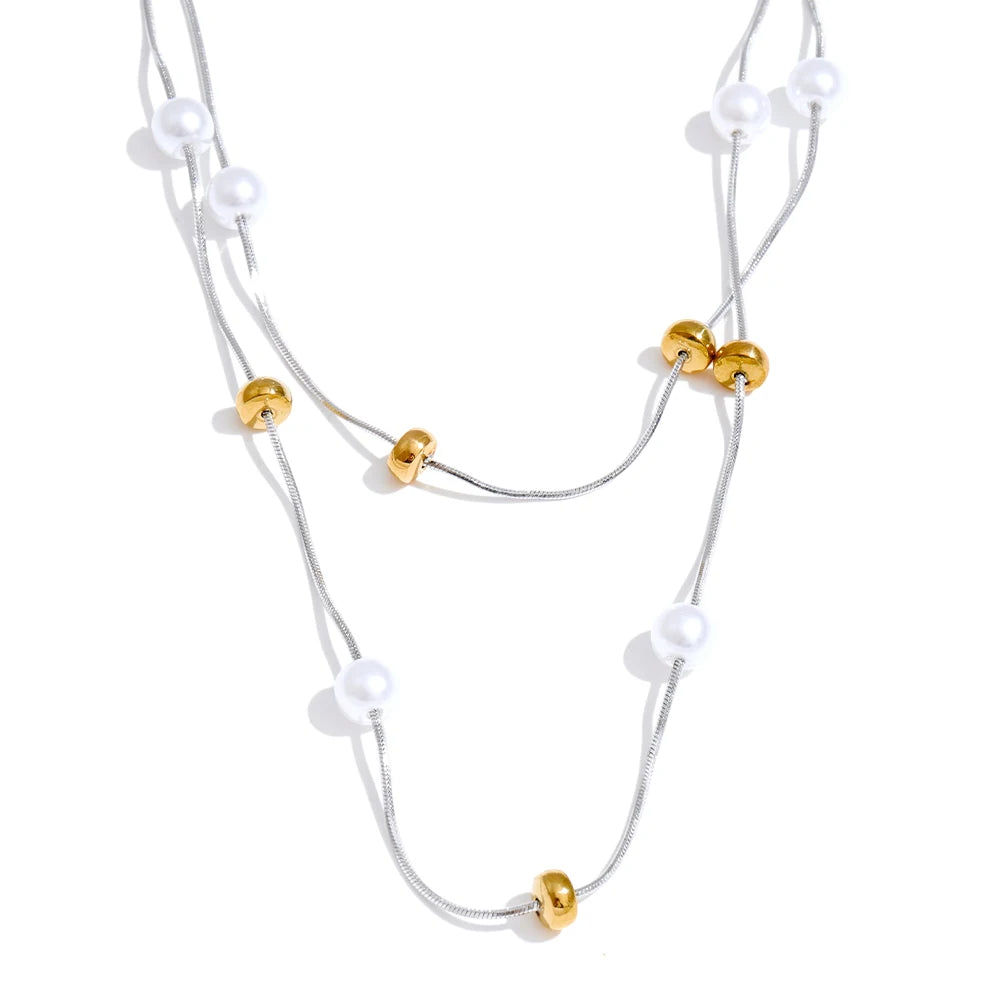 COLLAR DOBLE CAPA DORADO CON ABALORIOS