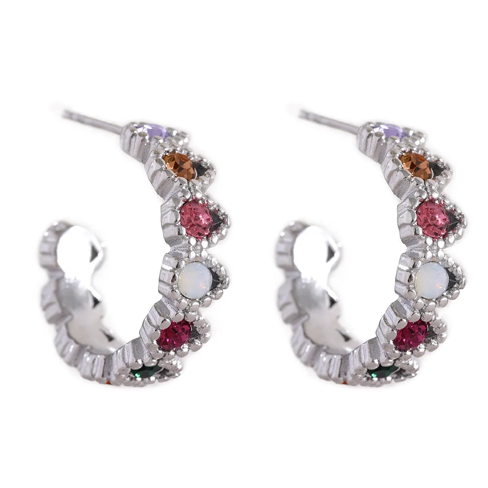 Pendientes de aro con corazón y circonitas de colores