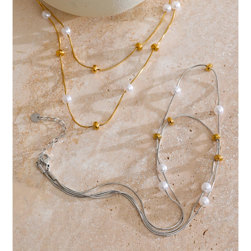 COLLAR DOBLE CAPA DORADO CON ABALORIOS