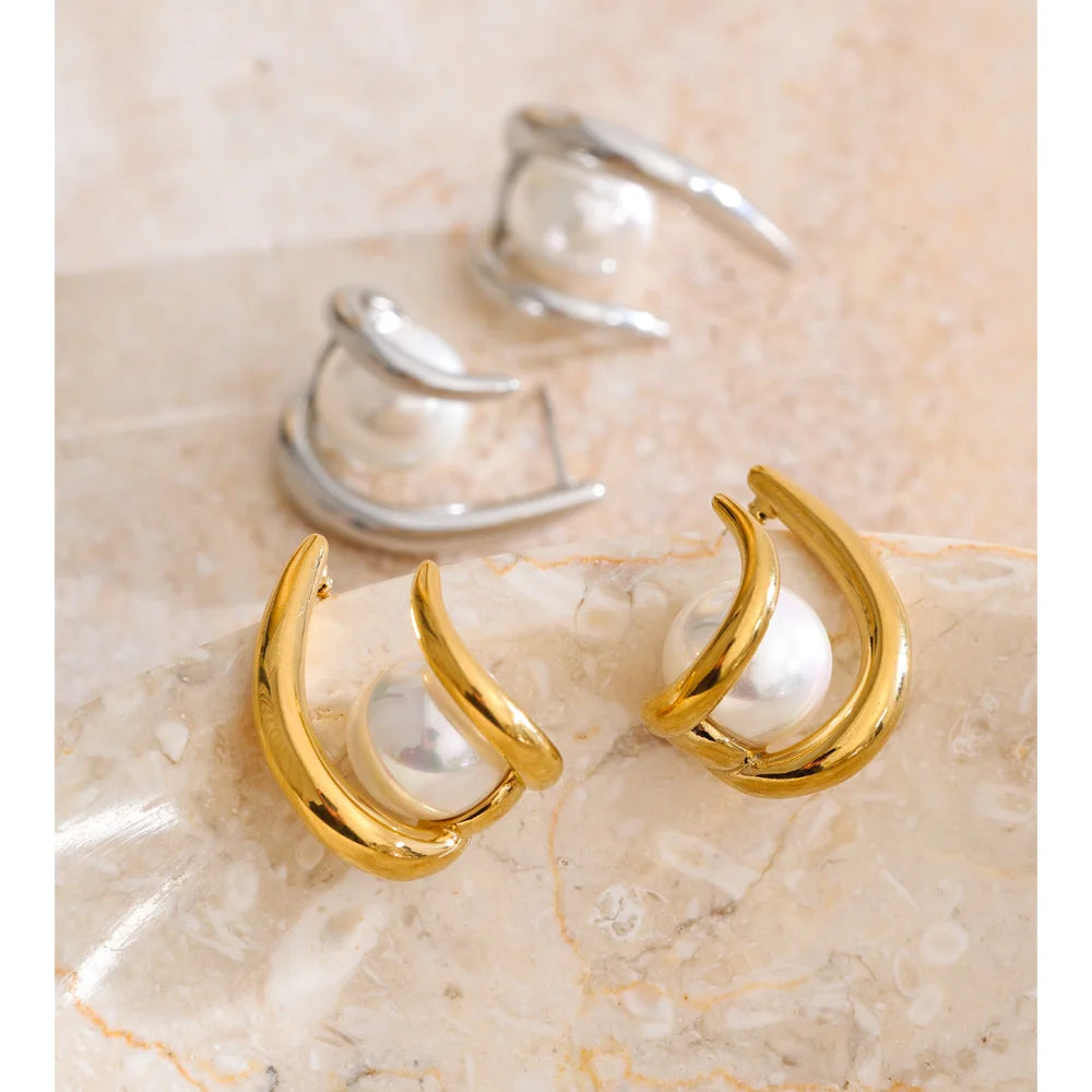 Pendientes de aro con perlas de imitación