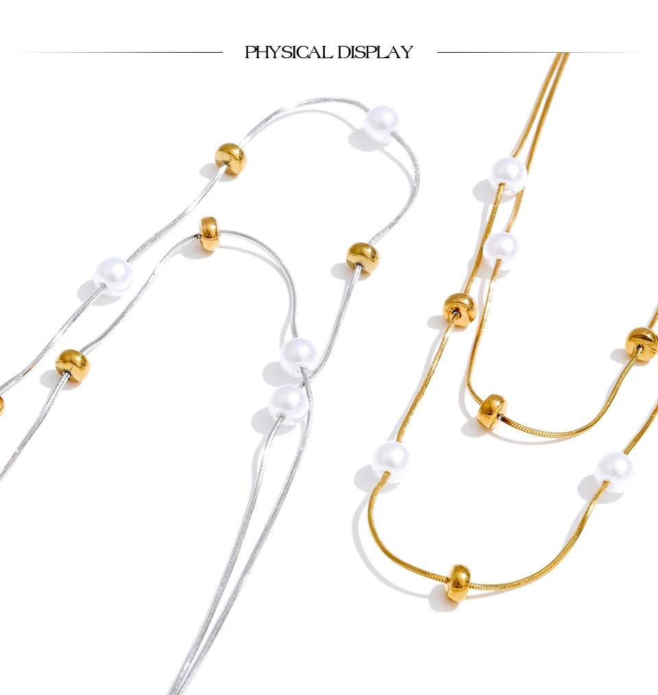 COLLAR DOBLE CAPA DORADO CON ABALORIOS