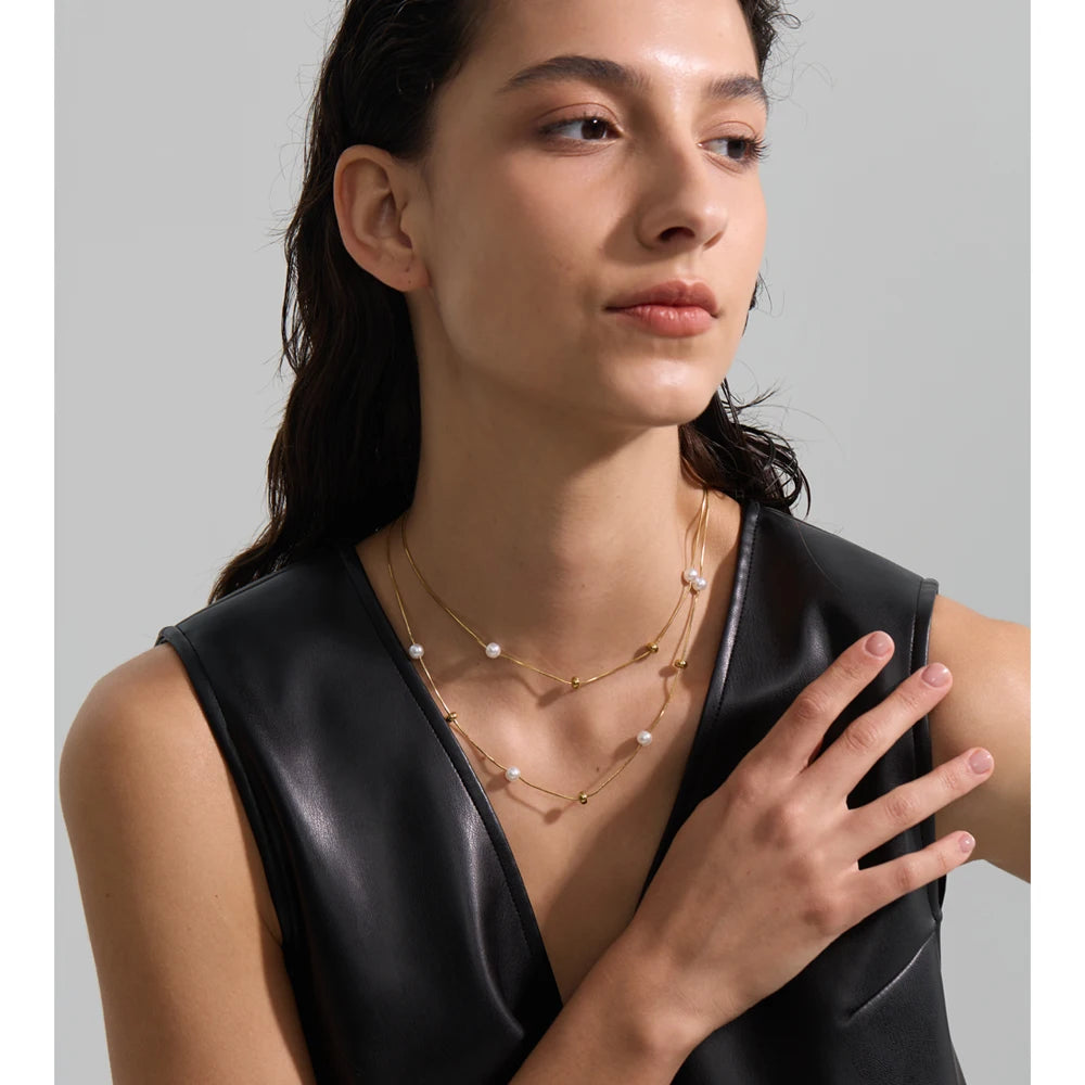 COLLAR DOBLE CAPA DORADO CON ABALORIOS