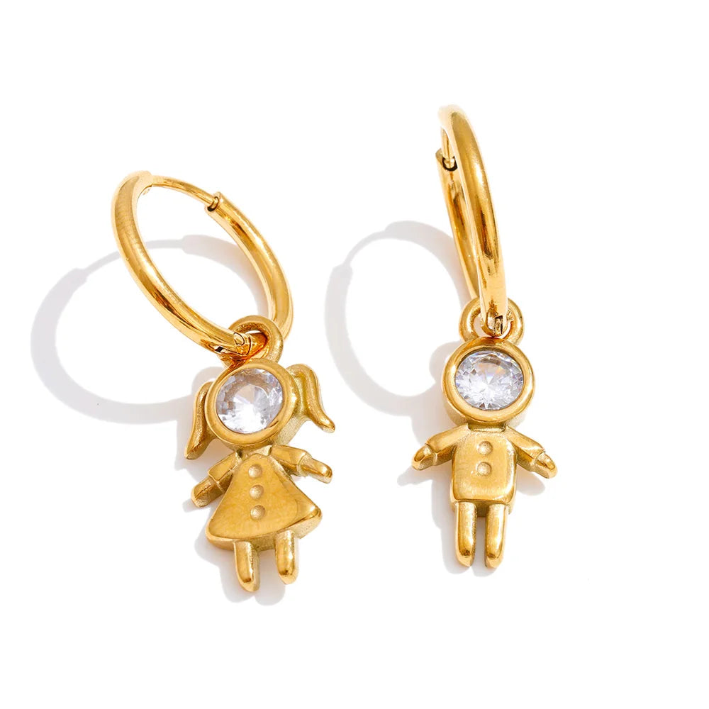 PENDIENTES NIÑO ,NIÑA DORADOS CON CIRCONITA DISEÑO ASIMETRICO Y DIVERTIDO
