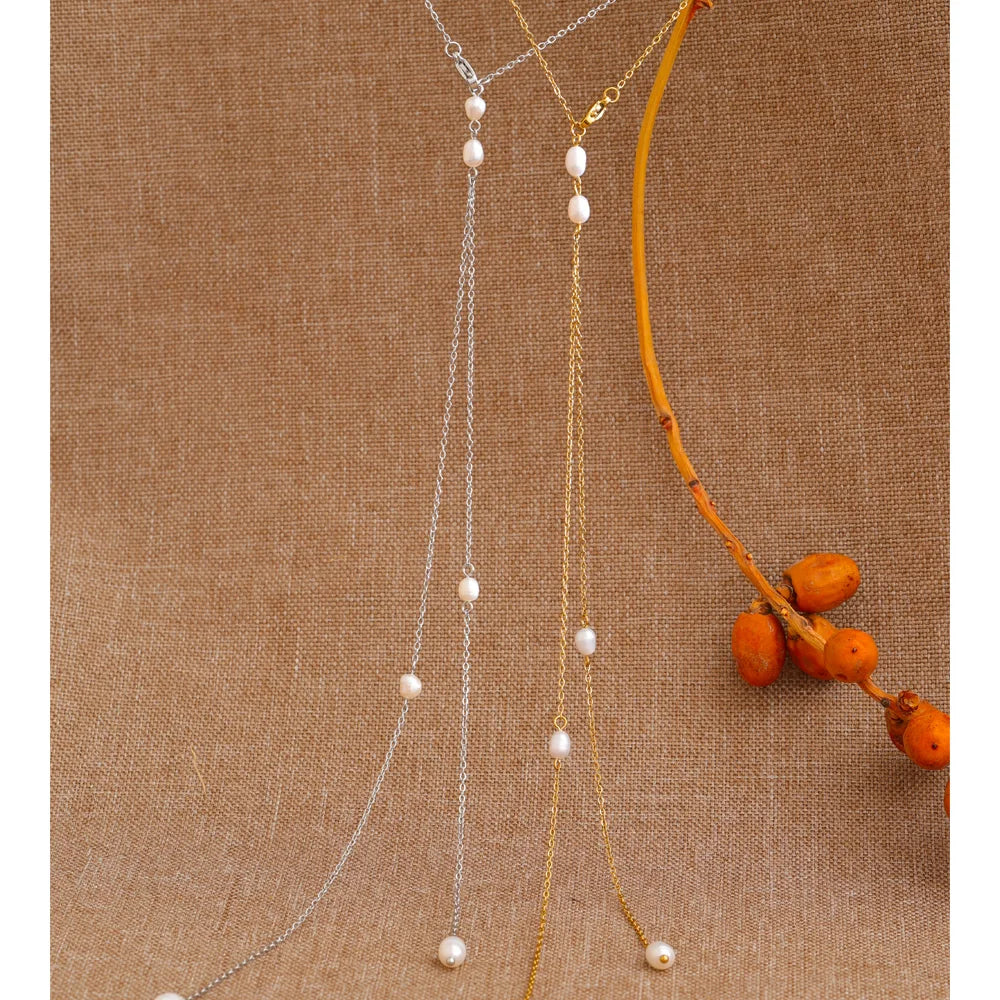Collar largo en Y con perla de agua dulce