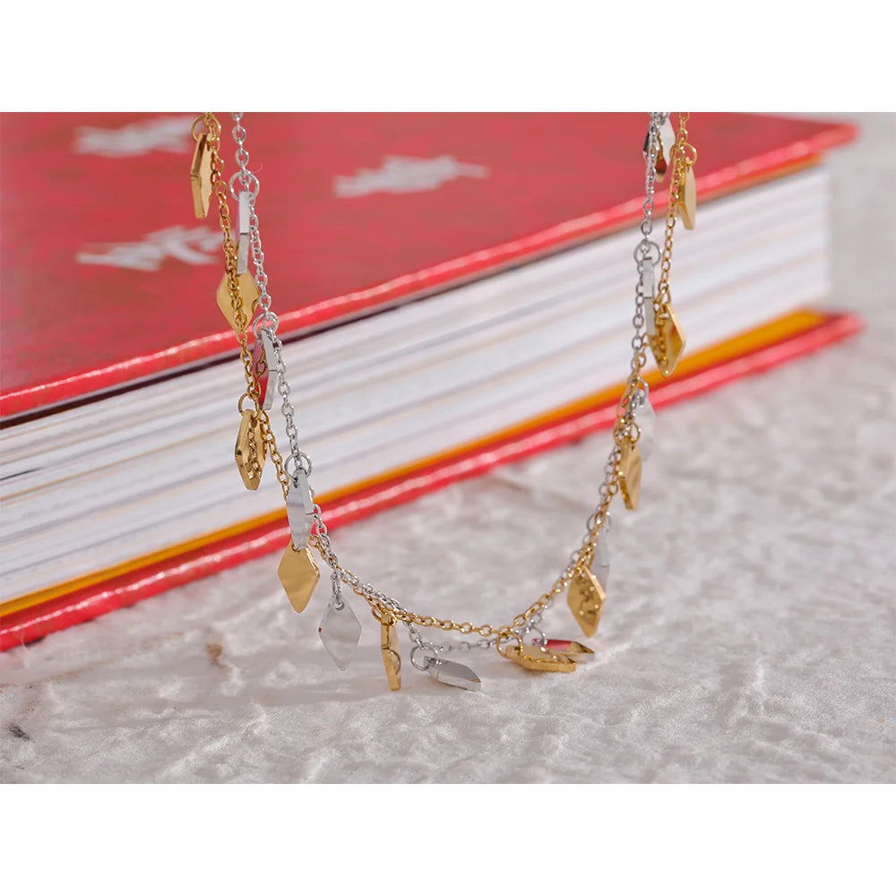 Collar de eslabones geométricos en acero inoxidable, dorado o platino