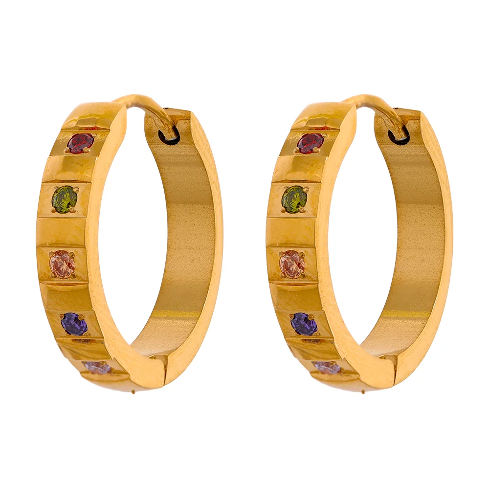 PENDIENTES DE ARO DORADO CON CIRCONITAS DE COLORES