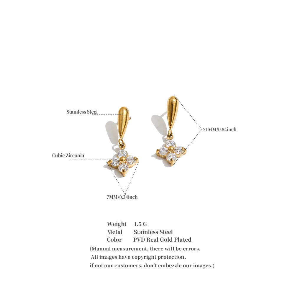Pendientes colgantes de flores con circonitas