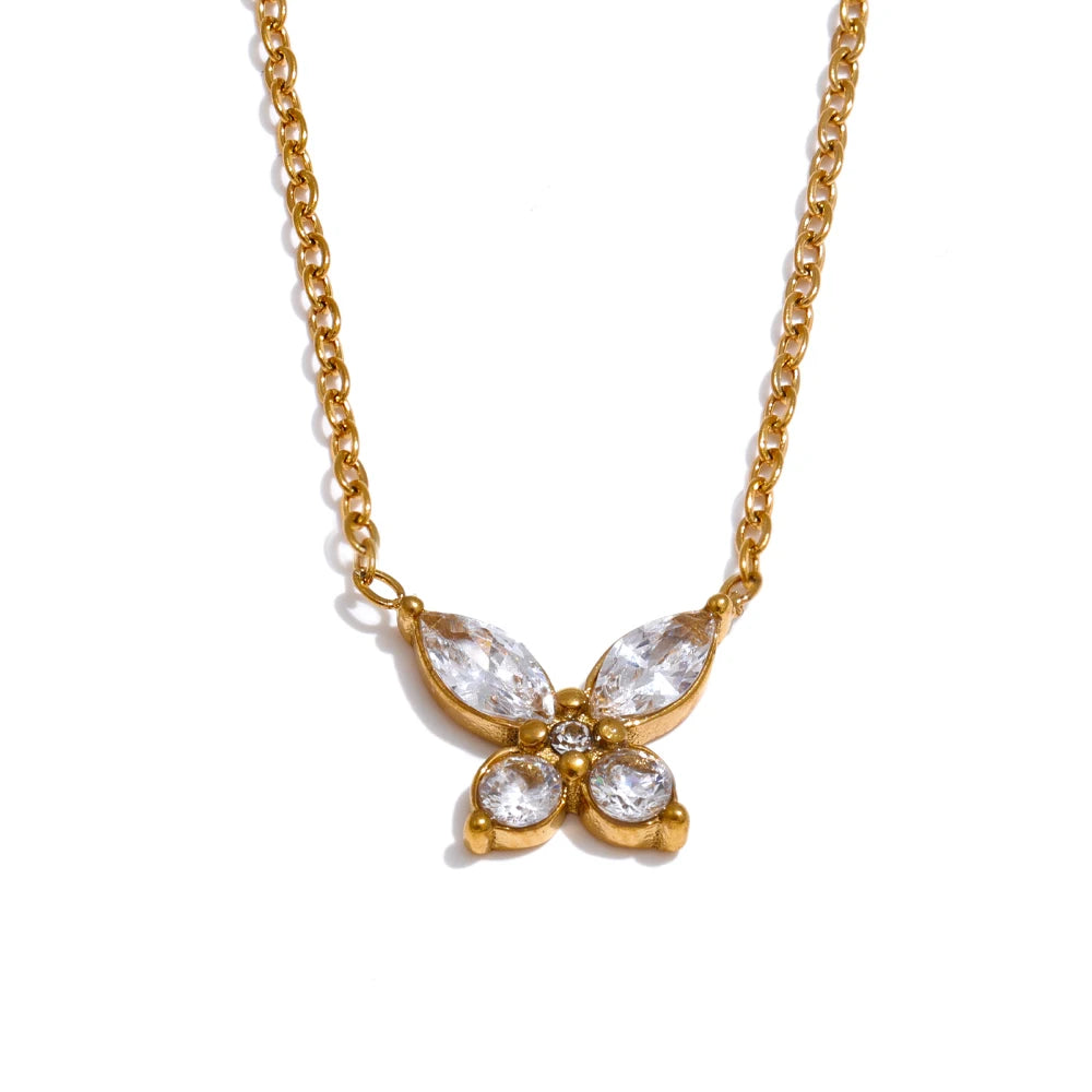 Collar con mariposa de circonitas en acero inoxidable