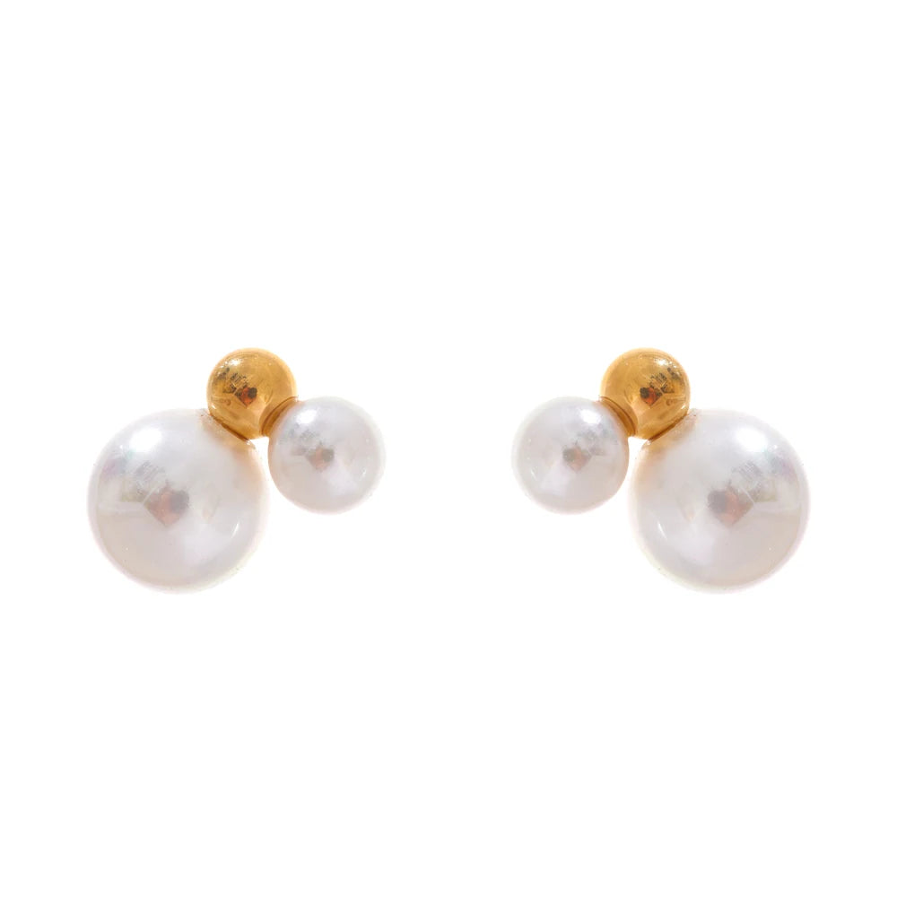 PENDIENTES DOBLE PERLA CON DETALLE DORADO