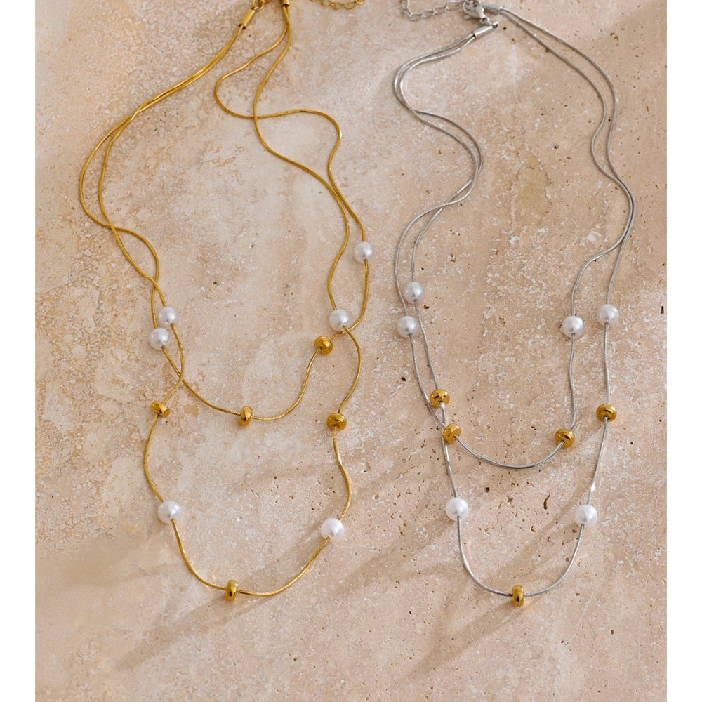 COLLAR DOBLE CAPA DORADO CON ABALORIOS