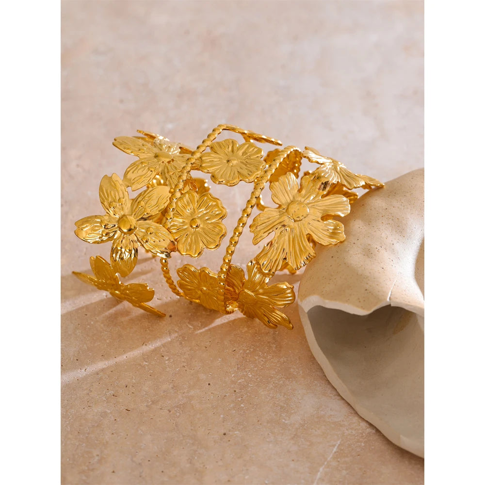 PULSERAS DORADA DE FLORES (3 MODELOS DIFERENTES)