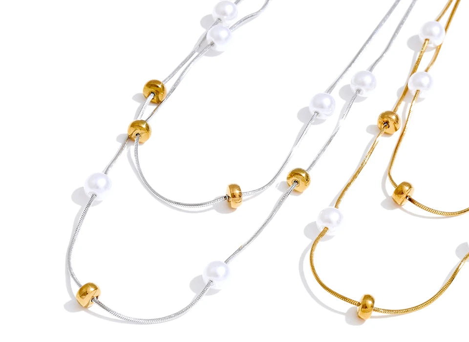 COLLAR DOBLE CAPA DORADO CON ABALORIOS