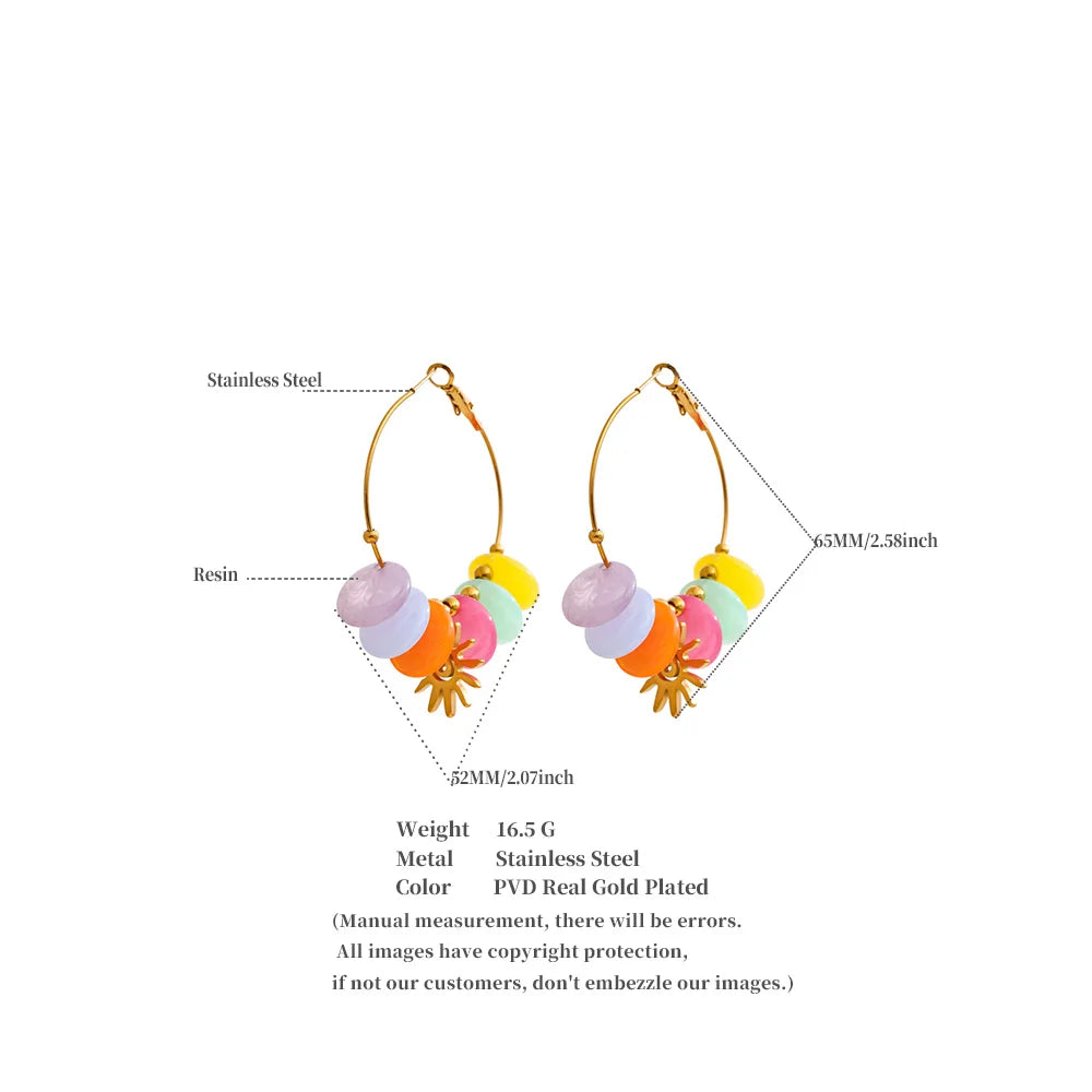 Pendientes de aro con dijes de resina en acero inoxidable