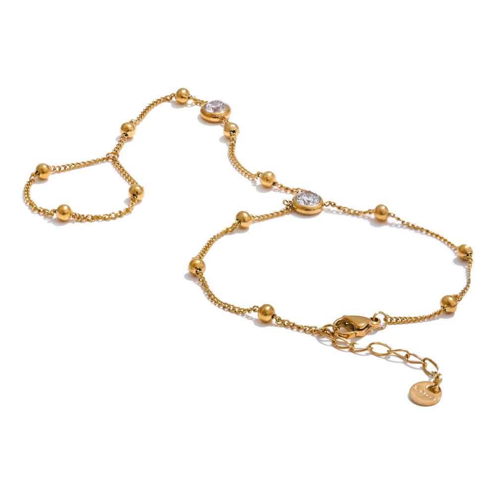 Pulsera de mano con cadena para el dedo y circonitas